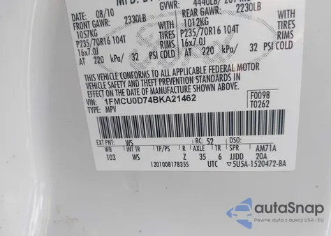 2011 Ford Escape Xlt from USA, damaged, VIN 1FMCU0D74BKA21462